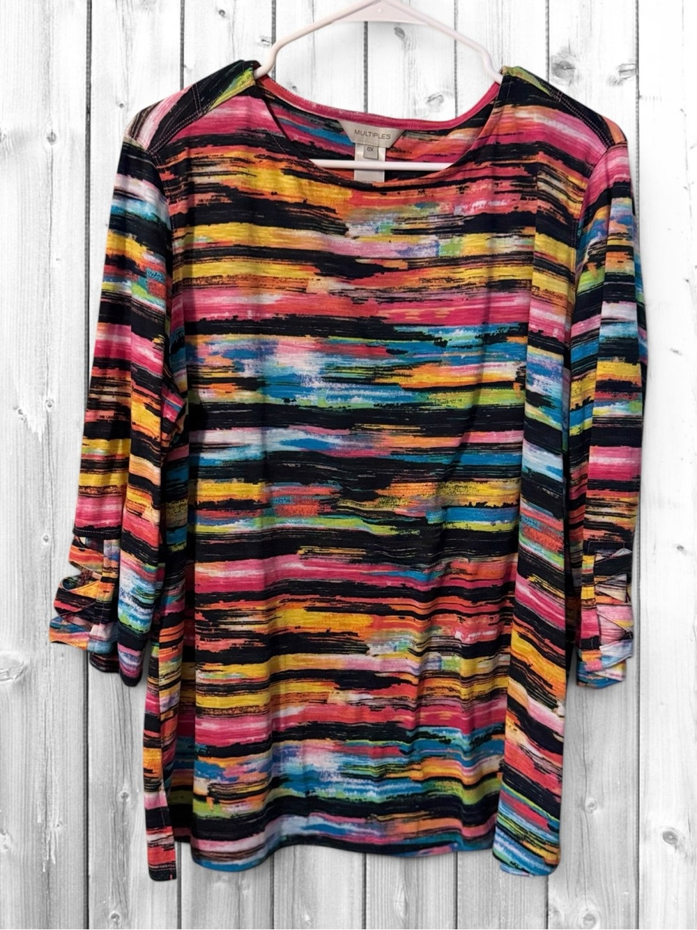 🌼Multiples Multicolor Striped Brushstroke Tunic - Black, Pink, Yellow, Blue